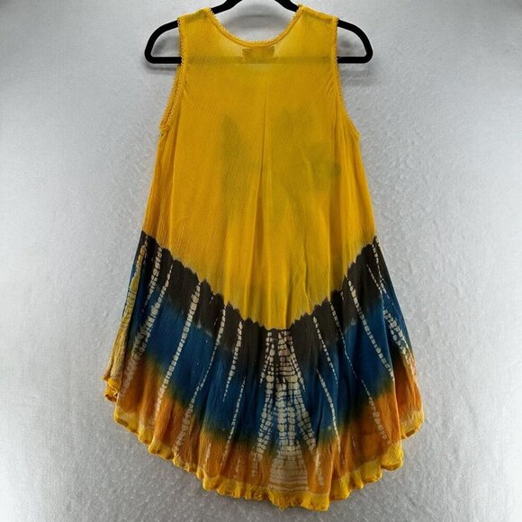 Sunflower Dress FS Tank Mini Floral Embroidered Tie Dye Crinkled Gauze Yellow - Picture 2 of 11